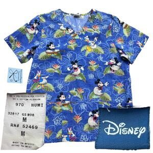 Disney Fab Four Tropical Hawaiian 4-Pocket Scrub Top Sz M